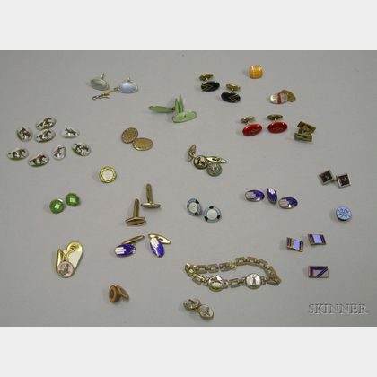 Small Group of Assorted Enamel Cuff Links and Earrings and a Small Group of Reverse Painted Crystal Intaglio Cu... 