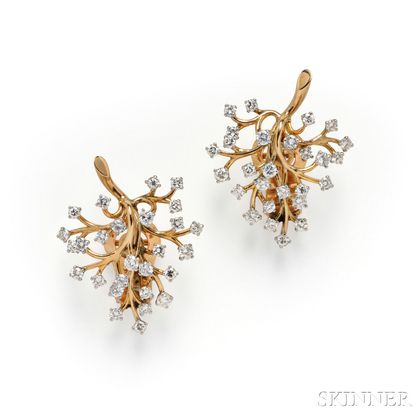 18kt Gold and Diamond "Fern" Earrings, Van Cleef & Arpels