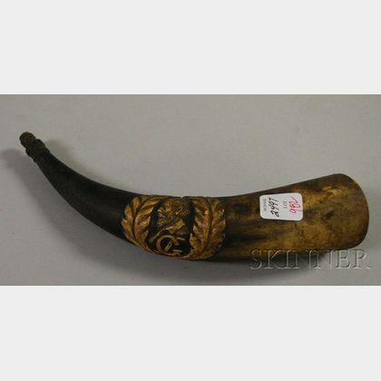Carved Profile Portrait Decorated Powder Horn