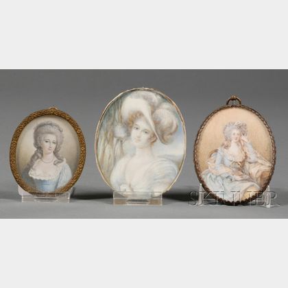 Three Continental Portrait Miniatures on Ivory of Elegant Ladies