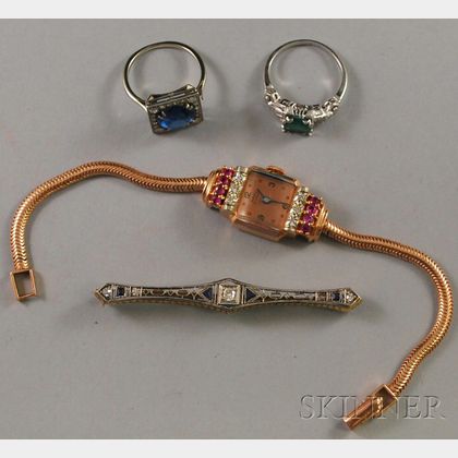 Four Gold, Diamond, and Colored Stone Jewelry Items