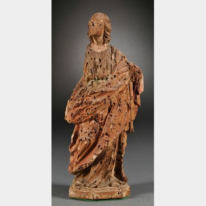 Carved and Painted Wood Figure of a Saint