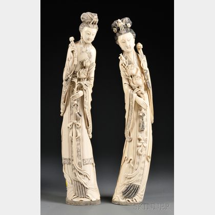 Pair of Tall Ivory Carvings