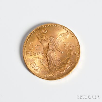 1947 Mexican Fifty Pesos Gold Coin. Estimate $1,000-1,500