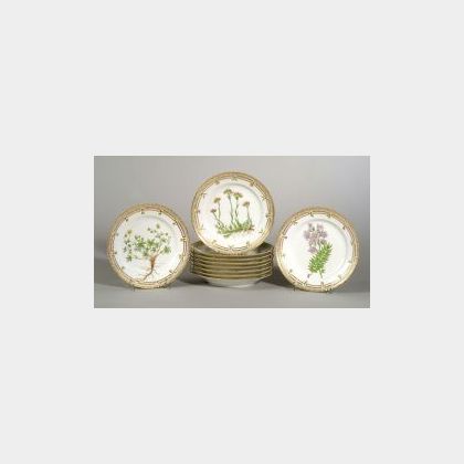 Ten Royal Copenhagen Porcelain &#34;Flora Danica&#34; Luncheon Plates