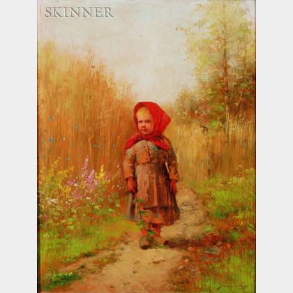 Johan Severin Nilson (Swedish, 1846-1918) Young Girl on a Country Path
