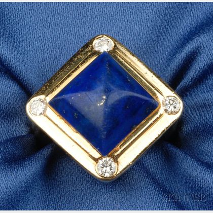 18kt Gold, Lapis and Diamond Ring
