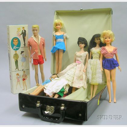 Two Early Barbies, a Boxed Ken, Barbie Friends and Accessories