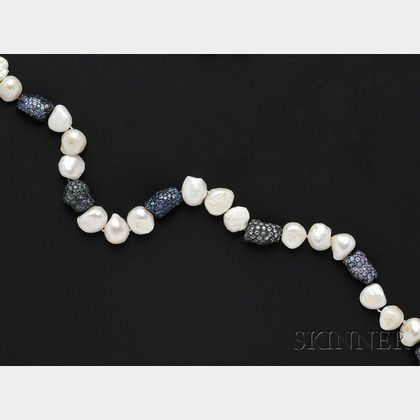 Baroque Freshwater Pearl and Sapphire Bead Necklace