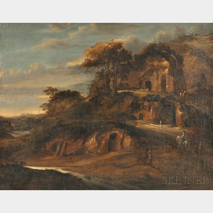 School of Horatius de Hooch (Dutch, d. 1686) Travellers in a Mountainous Wooded Landscape
