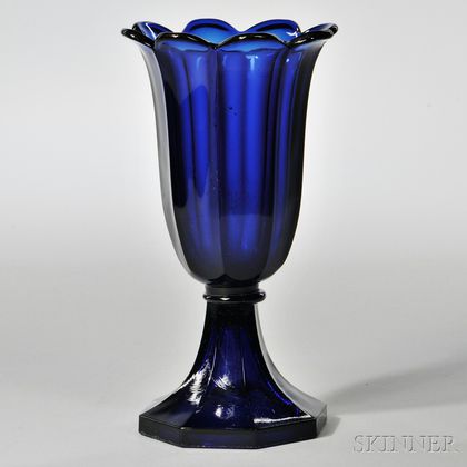 Dark Blue Pressed Glass Tulip Vase