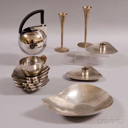 Group of Mid-century and Modern Stainless Steel Tableware Items