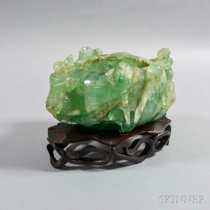 Carved Fluorite Bowl with Wood Stand