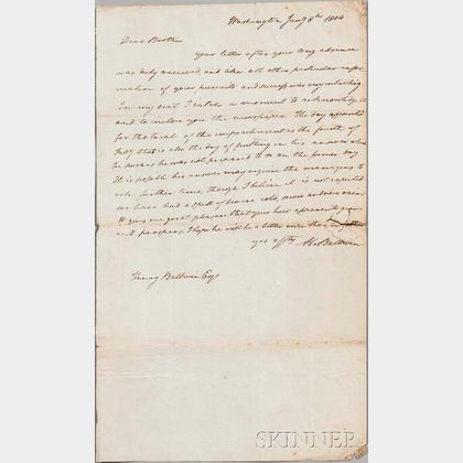 Baldwin, Abraham (1754-1807) Autograph Letter Signed, 8 January 1804.