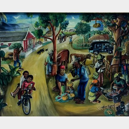 Wilson Bigaud (Haitian, 1931-2010) Two Works Depicting Busy Market Scenes