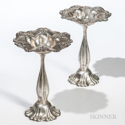 Pair of Art Nouveau Sterling Silver Weighted Compotes