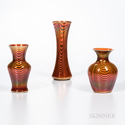 Three Imperial Art Glass "Lead Lustre" Iridescent Vases