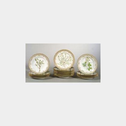 Nineteen Royal Copenhagen Porcelain &#34;Flora Danica&#34; Dinner Plates