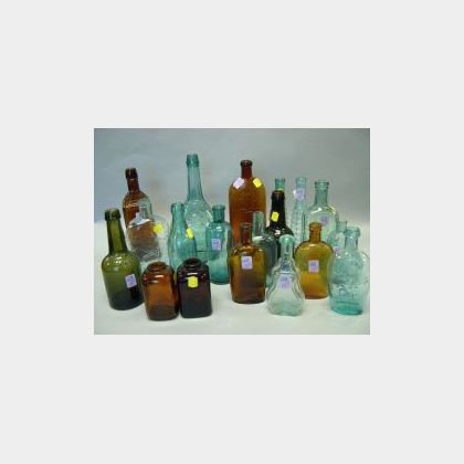 Nineteen Colored Glass Bottles and Flasks