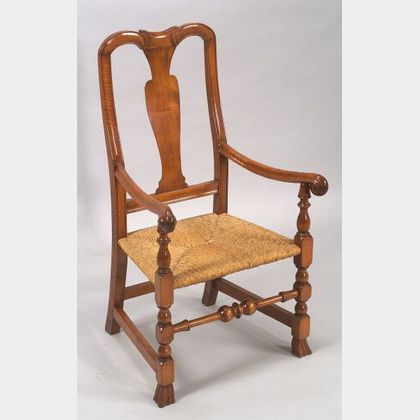 Queen Anne Maple Carved Spanish Foot Armchair
