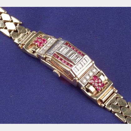 Retro 14kt Gold, Ruby and Diamond Covered Watch