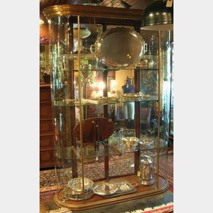 Edwardian Copper, Mahogany, and Glass Oblong Shop Display Cabinet
