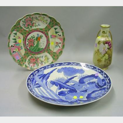 Two Asian Export Porcelain Platters and a Nippon Porcelain Vase. 