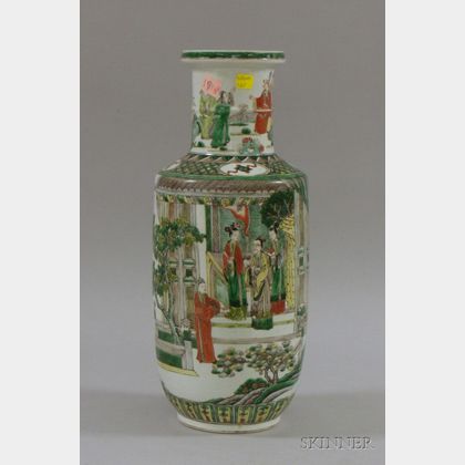 Chinese Famille Verte Porcelain Roleau Vase