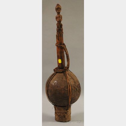 African Carved Wood Jug with Figural Top