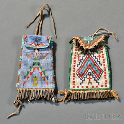 Two Ute Loom-beaded Pouches