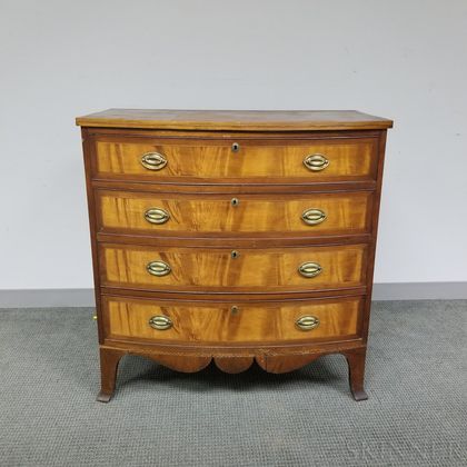 Federal-style Inlaid Mahogany and Tiger Maple Bow-front Chest of Drawers