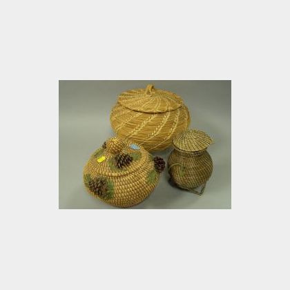 Three Contemporary Native American Pine Needle Baskets