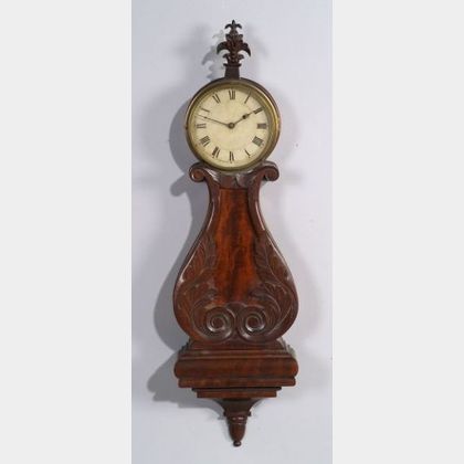 Classical Mahogany Carved Lyre Banjo Timepiece