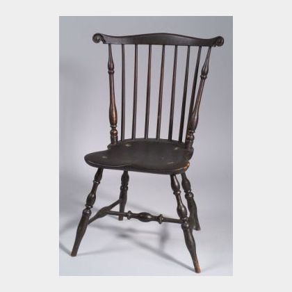 Black Painted Carved Fan-back Windsor Side Chair