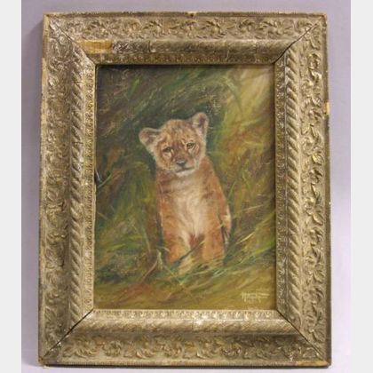 Framed Oil Portrait of a Tiger Cub