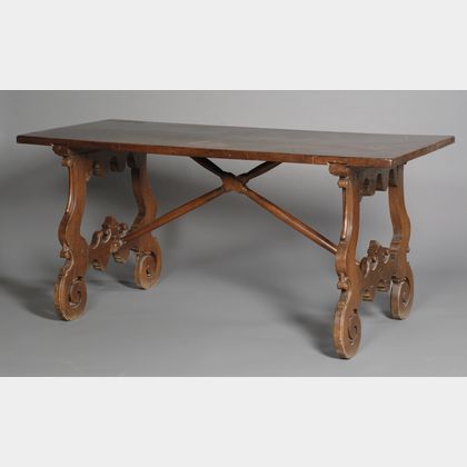 North Italian Baroque Walnut Trestle Table