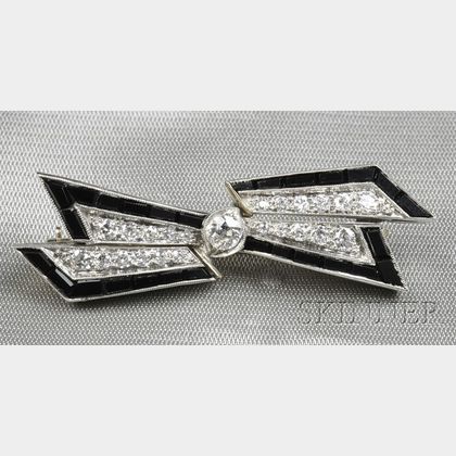 Art Deco Platinum, Onyx, and Diamond Brooch