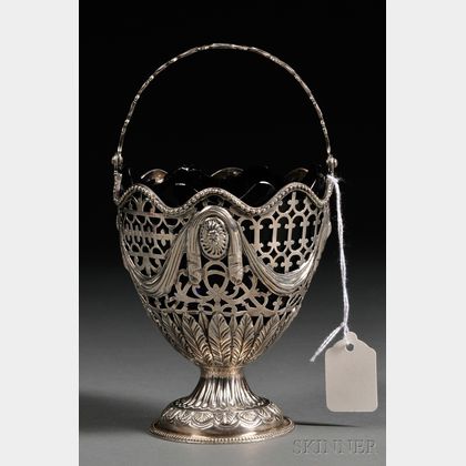 George III Silver and Cobalt Glass Sugar Basket