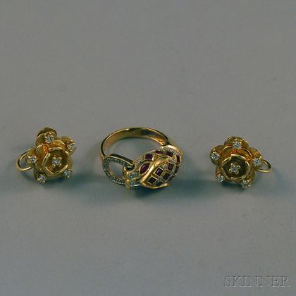 Two Pieces of 14kt Gold Gem-set Jewelry