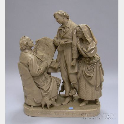 John Rogers Painted Plaster Figural Group Coming to the Parson