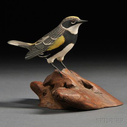 Miniature Carved and Painted Myrtle Warbler Figure