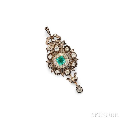 Antique Emerald and Diamond Pendant/Brooch
