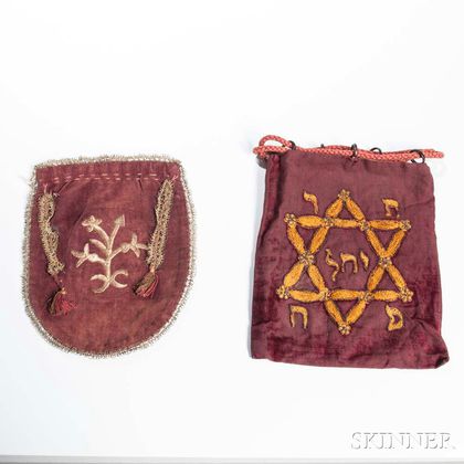 Two Embroidered Velvet Tefillin Bags and Talit Bag