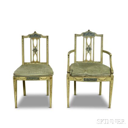 Two Adams-style Paint-decorated Chairs