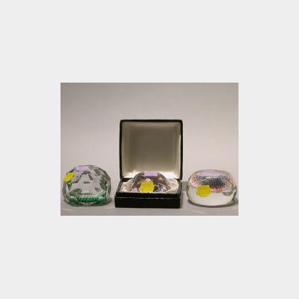 Three Faceted Millefiore Glass Paperweights. 