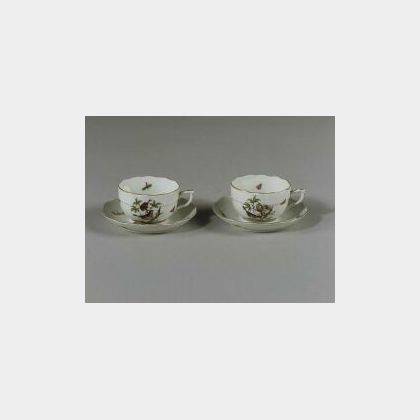 Group of Herend Porcelain &#34;Rothschild Oiseaux&#34; Pattern Cups and Saucers