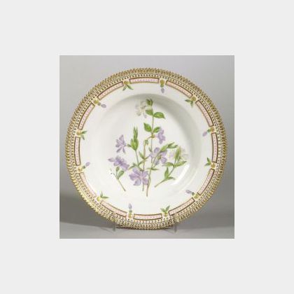 Eight Royal Copenhagen Porcelain &#34;Flora Danica&#34; Large Soup Plates