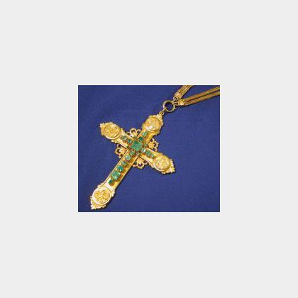 Antique 18kt Gold and Emerald Cross