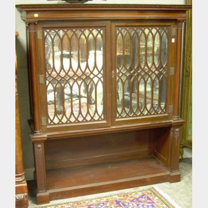 Neoclassical Carved Mahogany and Mirrored Glass Two-Door Bookcase