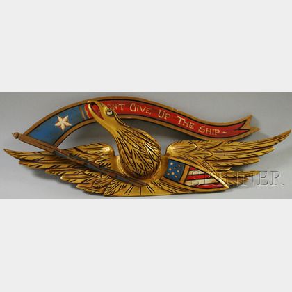Carved, Gilded, and Painted Wood Bellamy-style Eagle and Shield Plaque